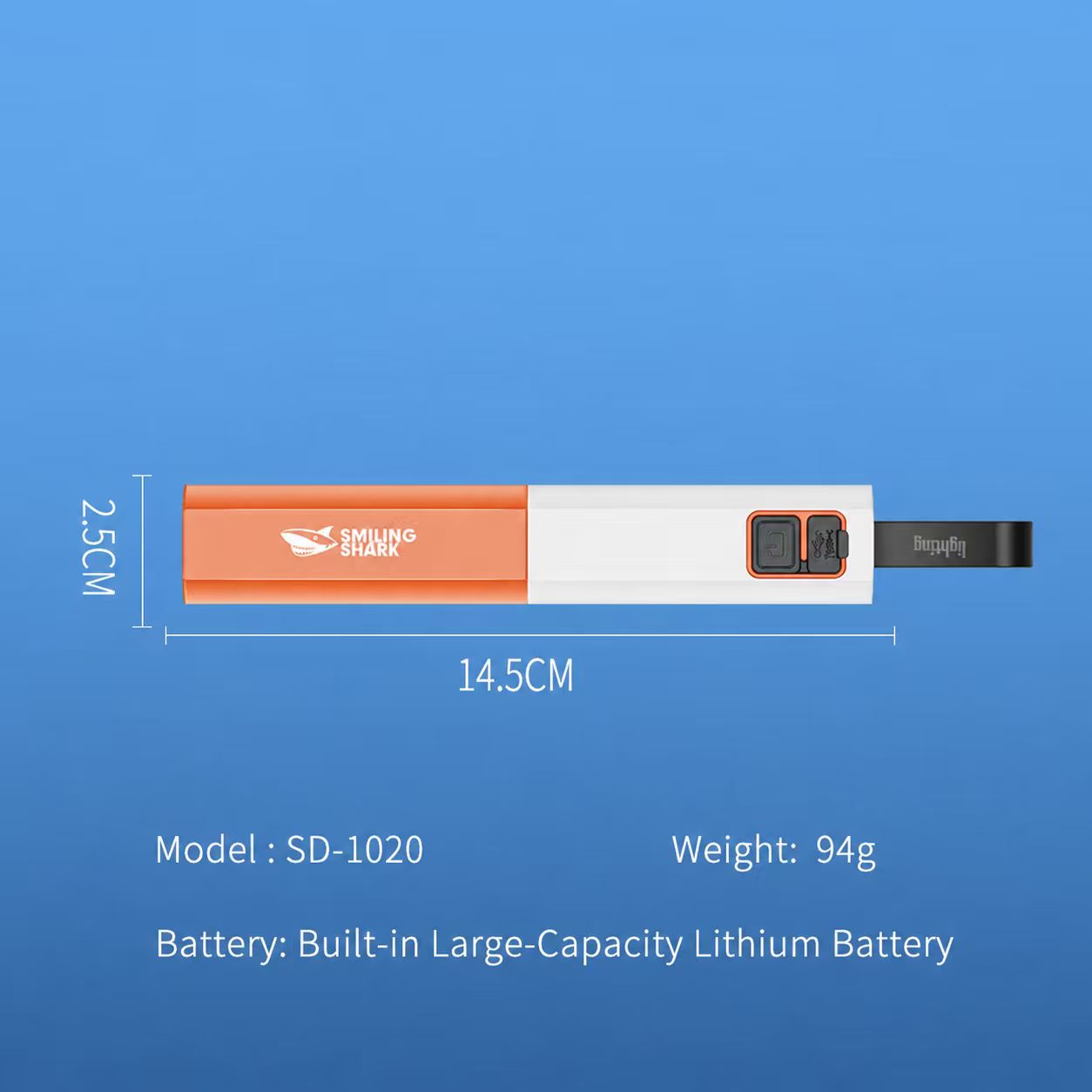 Smiling Shark sd-1020A Super Bright Zoomable Torch 5 Modes, Type-C Fast Charging, 1800mAh Battery