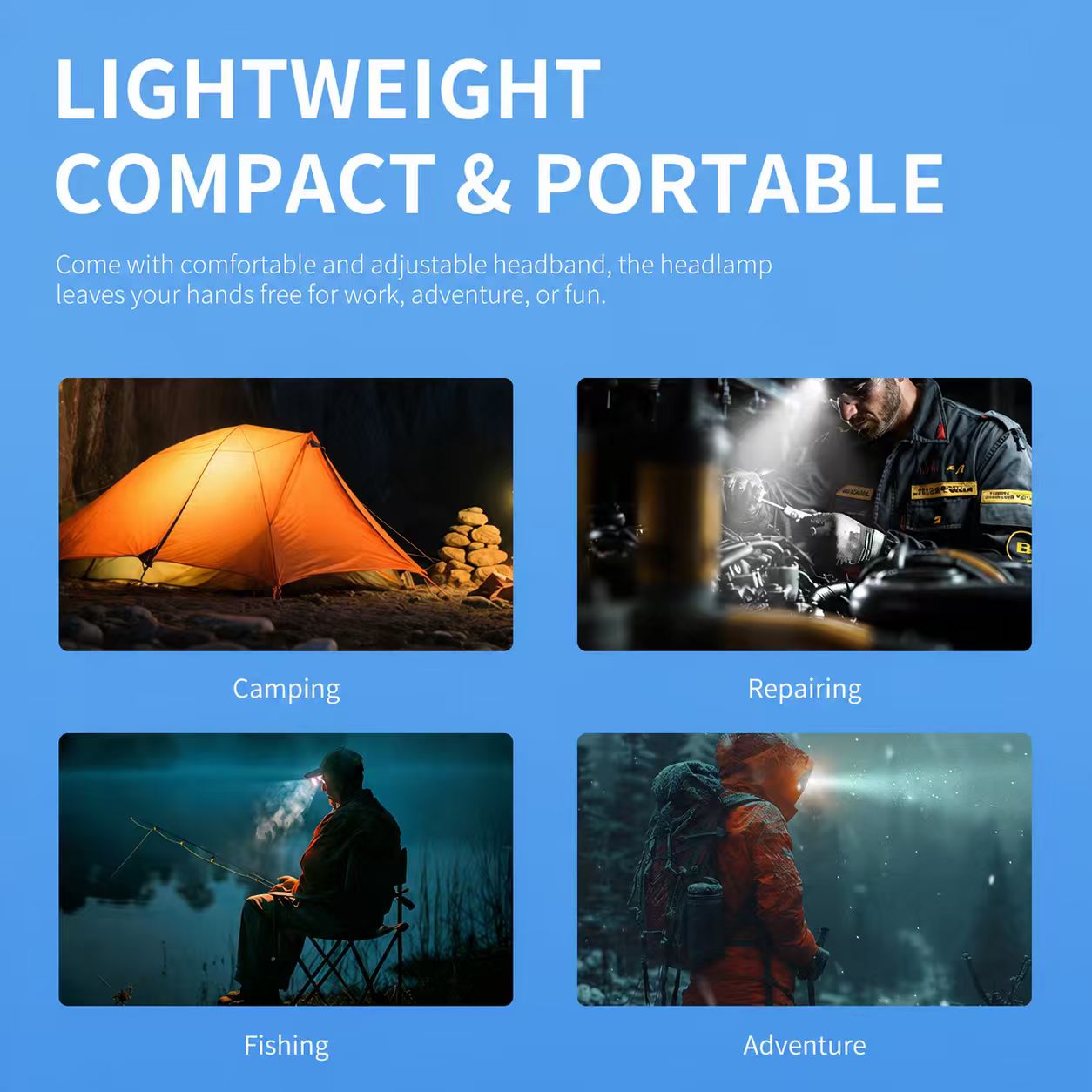 Smiling Shark TD-0262 Super Bright 10000 Lumens LED Rechargeable Headlights COB Floodlight Zoomable Type-C