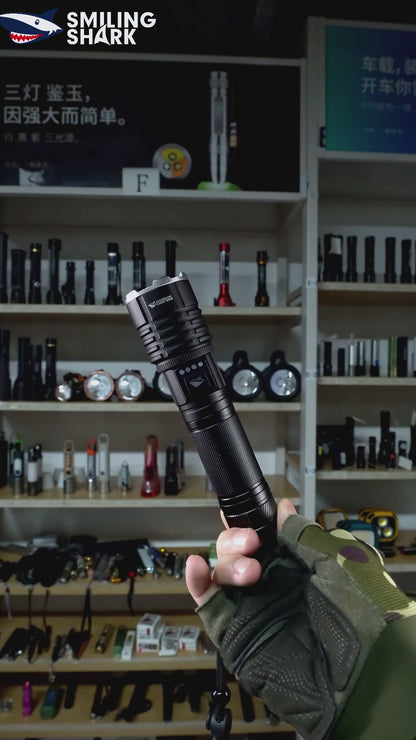Smiling Shark SD-7131 Super Bright 6000 Lumens Led Torch 4 Modes Type-C Rechargeable Flashlight Lighting Zoomable Waterproof With Power Bank Function