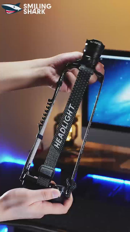 Smiling Shark 6000LM LED Headlamp 3-Color White/Yellow/Blue Modes Rechargeable Zoom Headlight-0157C